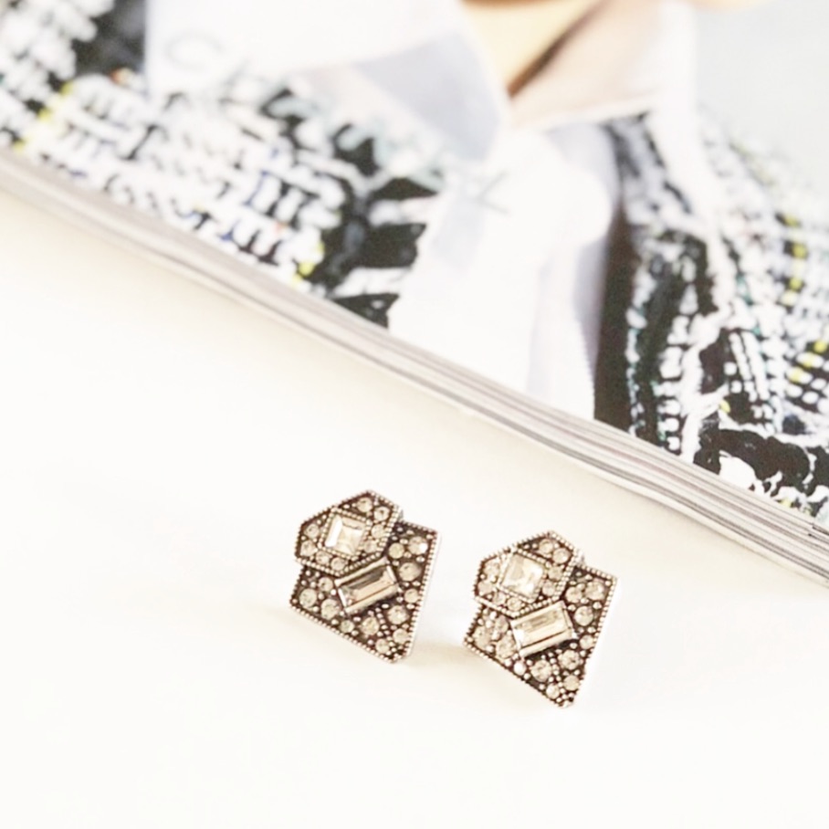 Silver Paved Crystal Stud Earrings